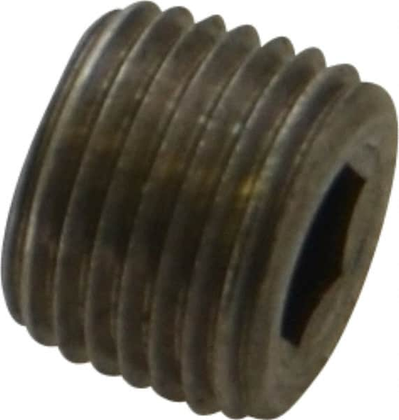 Unbrako - 1/8-27, 5/16" OAL, Stainless Steel Socket Pressure Plug - 3/4" Taper per Foot, 3/16" Hex Key - Benchmark Tooling