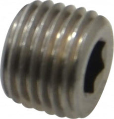 Unbrako - 1/4-18, 7/16" OAL, Stainless Steel Socket Pressure Plug - 3/4" Taper per Foot, 1/4" Hex Key - Benchmark Tooling