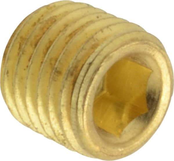 Unbrako - 1/16-27, 5/16" OAL, Brass Socket Pressure Plug - 3/4" Taper per Foot, 5/32" Hex Key - Benchmark Tooling