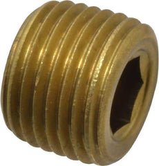 Unbrako - 1/8-27, 5/16" OAL, Brass Socket Pressure Plug - 3/4" Taper per Foot, 3/16" Hex Key - Benchmark Tooling