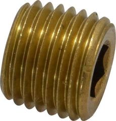 Unbrako - 1/4-18, 7/16" OAL, Brass Socket Pressure Plug - 3/4" Taper per Foot, 1/4" Hex Key - Benchmark Tooling