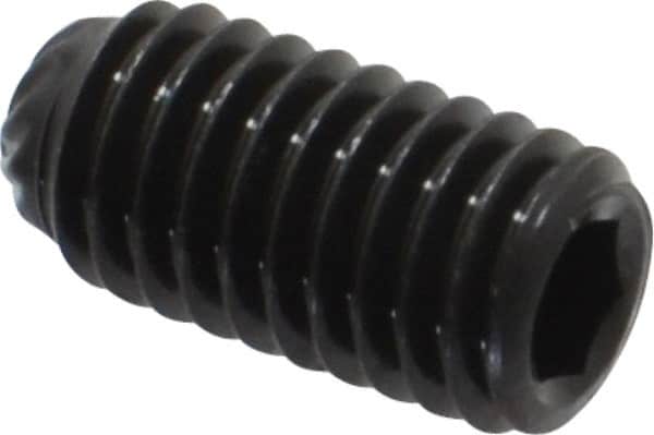 Unbrako - M5, 10mm OAL, Knurled Cup Point Set Screw - Grade 45H Alloy Steel, 2.5mm Key - Benchmark Tooling