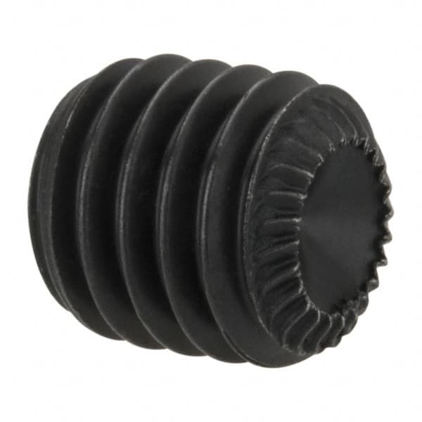 Unbrako - M8, 8mm OAL, Knurled Cup Point Set Screw - Grade 45H Alloy Steel, 4mm Key - Benchmark Tooling