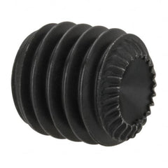 Unbrako - M8, 8mm OAL, Knurled Cup Point Set Screw - Grade 45H Alloy Steel, 4mm Key - Benchmark Tooling