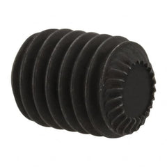 Unbrako - M8, 10mm OAL, Knurled Cup Point Set Screw - Grade 45H Alloy Steel, 4mm Key - Benchmark Tooling