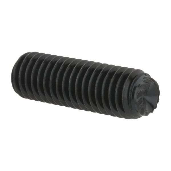Unbrako - M8, 25mm OAL, Knurled Cup Point Set Screw - Grade 45H Alloy Steel, 4mm Key - Benchmark Tooling
