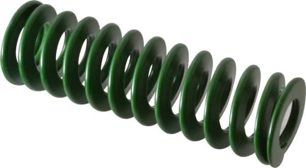 Associated Spring Raymond - 32mm Hole Diam, 16mm Rod Diam, 4" Free Length, Green Die Spring - 1312 N Max Deflection, 41mm Max Deflection, Light Duty, Chromium Alloy Steel - Benchmark Tooling