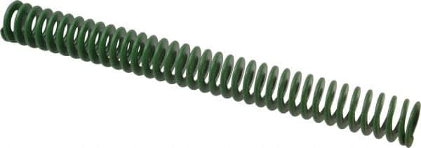 Associated Spring Raymond - 32mm Hole Diam, 16mm Rod Diam, 12" Free Length, Green Die Spring - 1256.6 N Max Deflection, 122mm Max Deflection, Light Duty, Chromium Alloy Steel - Benchmark Tooling