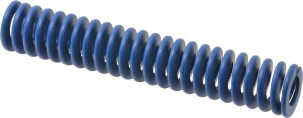 Associated Spring Raymond - 25mm Hole Diam, 12.5mm Rod Diam, 5-1/2" Free Length, Blue Die Spring - 1206.4 N Max Deflection, 52mm Max Deflection, Medium Duty, Chromium Alloy Steel - Benchmark Tooling