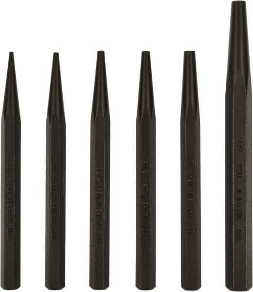 Mayhew - 6 Piece, 3/32 to 5/16", Starter Punch Set - Hex Shank, Steel, Comes in Pouch - Benchmark Tooling