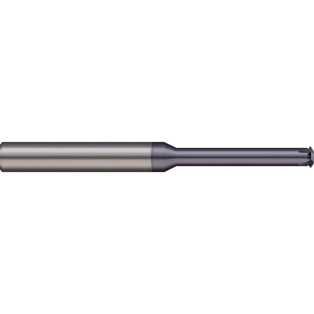 Single Profile Thread Mill: 4-40 to 4-64, 40 to 64 TPI, Internal & External, 2 Flutes, Solid Carbide 0.08″ Cut Dia, 1/8″ Shank Dia, 1.5″ OAL, AlTiN Coated