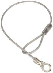 Made in USA - 6" Long, Steel Cable Loop & Eye End, Quick Release Pin Lanyard - 3/64" Cable Diam, #10 Hole Diam, Nylon Cable, Galvanized Finish - Benchmark Tooling