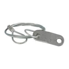 Made in USA - 18" Long, Steel Cable Loop & Tab with Hole End, Quick Release Pin Lanyard - 3/64" Cable Diam, 13/64" Hole Diam, Nylon Cable, Galvanized Finish - Benchmark Tooling