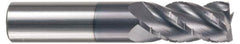 Accupro - 3/8" Diam, 5/8" LOC, 4 Flute Solid Carbide Roughing & Finishing Square End Mill - AlTiN Finish, 2" OAL, 3/8" Shank Diam, Straight Shank, 40° Helix, Centercutting, Stub Length - Benchmark Tooling