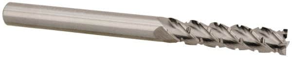 Accupro - 1/4" Diam, 1-1/8" LOC, 4 Flute Solid Carbide Roughing & Finishing Square End Mill - Uncoated, 3" OAL, 1/4" Shank Diam, Straight Shank, 40° Helix, Centercutting, Long Length - Benchmark Tooling