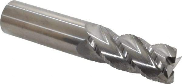Accupro - 1" Diam, 2-1/4" LOC, 4 Flute Solid Carbide Roughing & Finishing Square End Mill - Uncoated, 5" OAL, 1" Shank Diam, Straight Shank, 40° Helix, Centercutting, Long Length - Benchmark Tooling