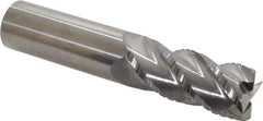 Accupro - 1" Diam, 2-1/4" LOC, 4 Flute Solid Carbide Roughing & Finishing Square End Mill - Uncoated, 5" OAL, 1" Shank Diam, Straight Shank, 40° Helix, Centercutting, Long Length - Benchmark Tooling