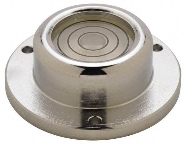 Geier & Bluhm, Inc. - 1-3/4 Inch Base Diameter x 0.63 Inch Overall Height, 3 Circles, Brass Bull's Eye Circular Level - 0.3 Inch Vial Diameter, 13/16 Inch Inner Diameter, 0.12 Inch Mounting Hole Diameter, 30 min Sensitivity, -40 to 150°F - Benchmark Tooling