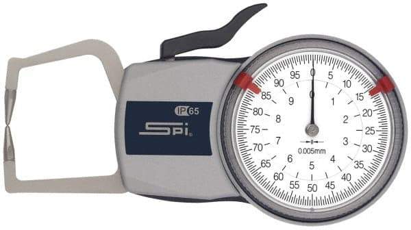 SPI - 10mm Max Measurement, 0.01mm Graduation, Outside Dial Caliper Gage - 35mm Leg Length, 0.02mm Accuracy - Benchmark Tooling