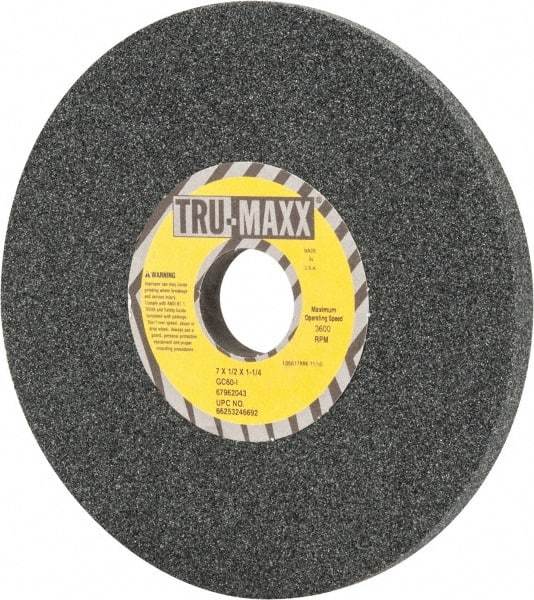 Tru-Maxx - 7" Diam x 1-1/4" Hole x 1/2" Thick, I Hardness, 60 Grit Surface Grinding Wheel - Silicon Carbide, Type 1, Medium Grade, 3,600 Max RPM, Vitrified Bond, No Recess - Benchmark Tooling