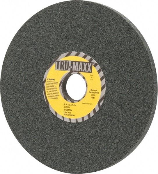 Tru-Maxx - 8" Diam x 1-1/4" Hole x 1/2" Thick, I Hardness, 80 Grit Surface Grinding Wheel - Silicon Carbide, Type 1, Medium Grade, 3,600 Max RPM, Vitrified Bond, No Recess - Benchmark Tooling