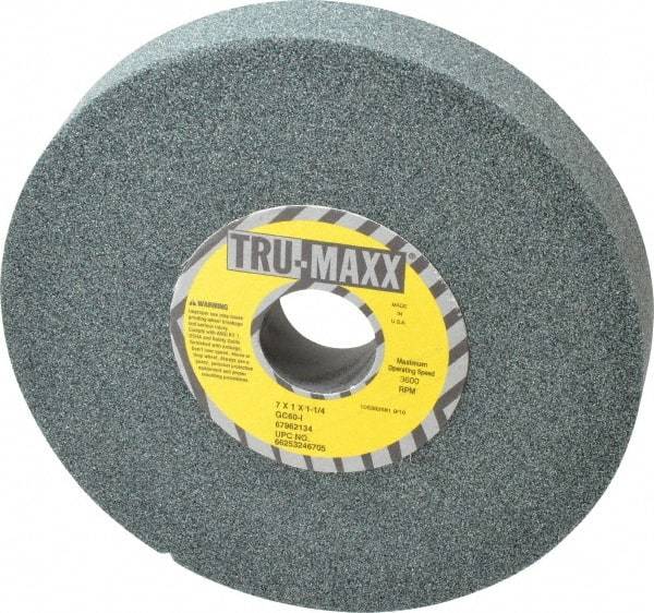 Tru-Maxx - 7" Diam x 1-1/4" Hole x 1" Thick, I Hardness, 60 Grit Surface Grinding Wheel - Silicon Carbide, Type 5, Medium Grade, 3,600 Max RPM, Vitrified Bond, One-Side Recess - Benchmark Tooling