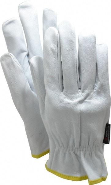 MCR Safety - Size 2XL (11) Grain Goatskin General Protection Work Gloves - For Work & Driver, Uncoated, Slip-On Cuff, Full Fingered, White/Yellow, Paired - Benchmark Tooling