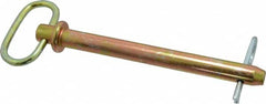 Made in USA - 5/8" Pin Diam, 6-1/2" Long, Zinc Plated Steel Pull Ring Hitch Pin - 5-3/4" Usable Length - Benchmark Tooling