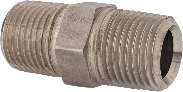 Parker - 1/2 Male Thread, Stainless Steel Industrial Pipe Hex Nipple - MNPTF, 300 psi - Benchmark Tooling