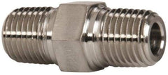 Parker - 1/4 Male Thread, Stainless Steel Industrial Pipe Hex Nipple - MNPTF, 7,200 psi - Benchmark Tooling