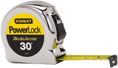 Stanley - 30' x 1" Yellow Blade Tape Measure - 1/16" Graduation, Inch Graduation Style, Silver Case - Benchmark Tooling