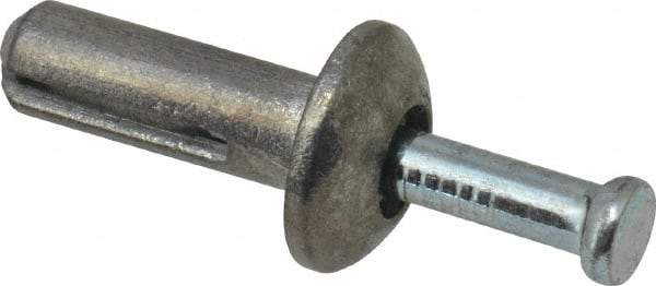 Powers Fasteners - 1/4" Diam, 1/4" Drill, 3/4" OAL, 1-1/8" Min Embedment Hammer Drive Concrete Anchor - Steel (Drive Pin)/Zamac Alloy (Body), Zinc-Plated Finish, Mushroom Head - Benchmark Tooling