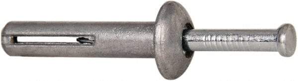 Powers Fasteners - 1/4" Diam, 1/4" Drill, 1-1/4" OAL, 1-7/8" Min Embedment Hammer Drive Concrete Anchor - Steel (Drive Pin)/Zamac Alloy (Body), Zinc-Plated Finish, Mushroom Head - Benchmark Tooling