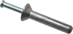 Powers Fasteners - 1/4" Diam, 1/4" Drill, 1-1/2" OAL, 7/8" Min Embedment Hammer Drive Concrete Anchor - Steel (Drive Pin)/Zamac Alloy (Body), Zinc-Plated Finish, Flat Head - Benchmark Tooling