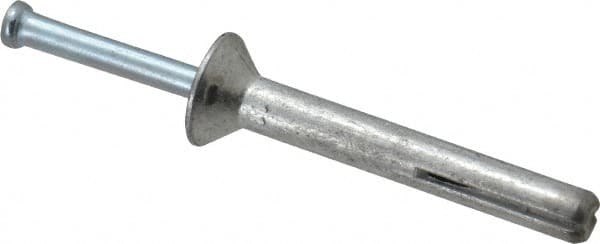 Powers Fasteners - 1/4" Diam, 1/4" Drill, 2" OAL, 7/8" Min Embedment Hammer Drive Concrete Anchor - Steel (Drive Pin)/Zamac Alloy (Body), Zinc-Plated Finish, Flat Head - Benchmark Tooling