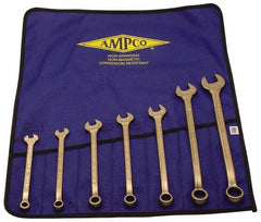 Ampco - 7 Piece, 3/8" to 7/8", 12 Point Combination Wrench Set - Inch Measurement Standard, Aluminum Bronze Finish, Comes in Roll-Up Pouch - Benchmark Tooling