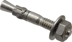 Powers Fasteners - 1/4" Diam, 1/4" Drill, 1-3/4" OAL, 7/8" Min Embedment Wedge Expansion Concrete Anchor - 304 Stainless Steel, Hex Nut Head, Hex Drive, 3/4" Thread Length - Benchmark Tooling