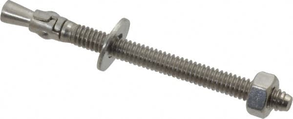 Powers Fasteners - 1/4" Diam, 1/4" Drill, 3-1/4" OAL, 1-1/4" Min Embedment Wedge Expansion Concrete Anchor - 304 Stainless Steel, Hex Nut Head, Hex Drive, 2-1/4" Thread Length - Benchmark Tooling