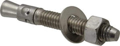 Powers Fasteners - 3/8" Diam, 3/8" Drill, 2-3/4" OAL, 1-1/4" Min Embedment Wedge Expansion Concrete Anchor - 304 Stainless Steel, Hex Nut Head, Hex Drive, 1-5/8" Thread Length - Benchmark Tooling