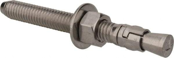 Powers Fasteners - 3/8" Diam, 3/8" Drill, 3-1/2" OAL, 1-1/4" Min Embedment Wedge Expansion Concrete Anchor - 304 Stainless Steel, Hex Nut Head, Hex Drive, 2-3/8" Thread Length - Benchmark Tooling