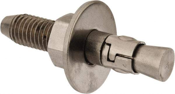 Powers Fasteners - 5/8" Diam, 5/8" Drill, 3-1/2" OAL, Wedge Expansion Concrete Anchor - 304 Stainless Steel, Hex Nut Head, Hex Drive, 2" Thread Length - Benchmark Tooling