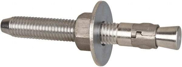 Powers Fasteners - 5/8" Diam, 5/8" Drill, 5" OAL, Wedge Expansion Concrete Anchor - 304 Stainless Steel, Hex Nut Head, Hex Drive, 3-1/2" Thread Length - Benchmark Tooling