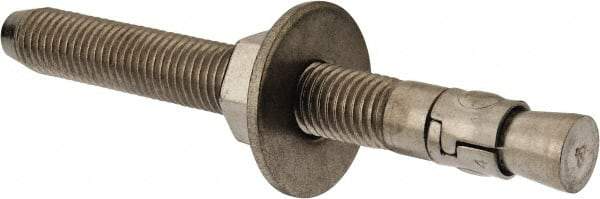 Powers Fasteners - 3/4" Diam, 3/4" Drill, 7" OAL, Wedge Expansion Concrete Anchor - 304 Stainless Steel, Hex Nut Head, Hex Drive, 5-1/8" Thread Length - Benchmark Tooling