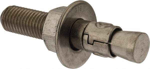 Powers Fasteners - 3/4" Diam, 3/4" Drill, 4-1/4" OAL, 1-1/4" Min Embedment Wedge Expansion Concrete Anchor - 316 Stainless Steel, Hex Nut Head, Hex Drive, 2-3/8" Thread Length - Benchmark Tooling