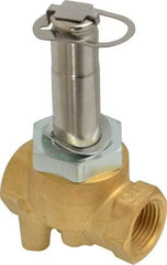 Parker - 3/8" Port, Two Way, Direct Acting, Brass Solenoid Valve - Normally Closed, 150 Max PSI, NBR Seal - Benchmark Tooling