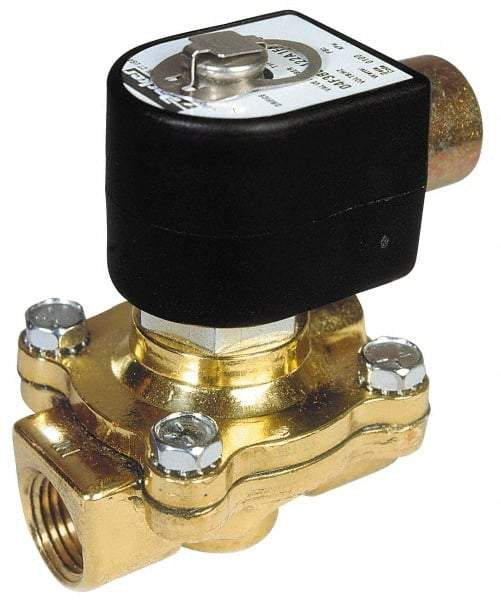 Parker - 1-1/2" Port, Two Way, Piloted Diaphragm, Brass Solenoid Valve - Normally Closed, 125 Max PSI, NBR Seal - Benchmark Tooling