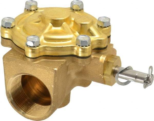 Parker - 1-1/2" Port, Two Way, Piloted Diaphragm, Brass Solenoid Valve - Normally Closed, 150 Max PSI, NBR Seal - Benchmark Tooling