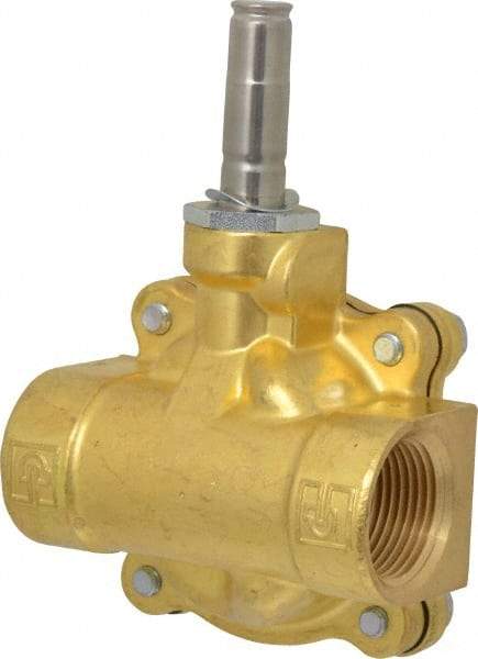 Parker - 1" Port, Two Way, Piloted Diaphragm, Brass Solenoid Valve - Normally Open, 125 Max PSI, NBR Seal - Benchmark Tooling