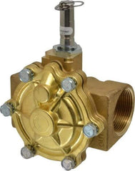 Parker - 1-1/2" Port, Two Way, Piloted Diaphragm, Brass Solenoid Valve - Normally Open, 125 Max PSI, NBR Seal - Benchmark Tooling