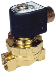 Parker - 3/8" Port, Two Way, Piloted Diaphragm, Brass Solenoid Valve - Normally Closed, 125 Max PSI, PTFE Seal - Benchmark Tooling